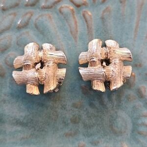 1/$5 or 3/$10 Vintage Lisner Signed Bamboo Shaped Silver-toned Clip On Earrings